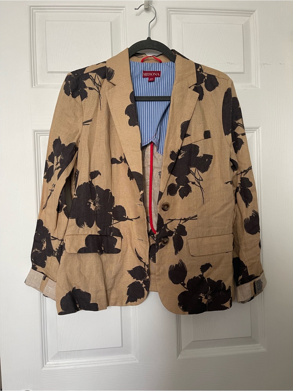Merona Tan Blazer with Black Floral Print